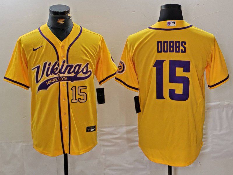 Men Minnesota Vikings 15 Dobbs Yellow Joint Name 2024 Nike Limited NFL Jersey style 5